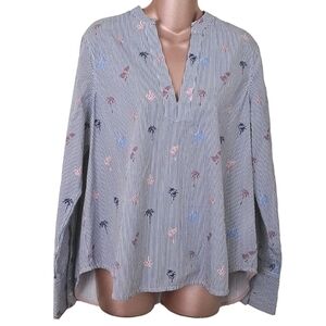 Bonobos Blue Palm Party Stripe Pegasus Pullover Shirt Blouse Size Medium